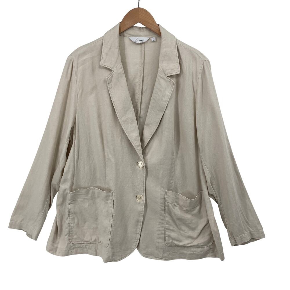 Encore by Idina Menzel Women's 1X Flax Linen Blend Blazer Jacket Pockets Career